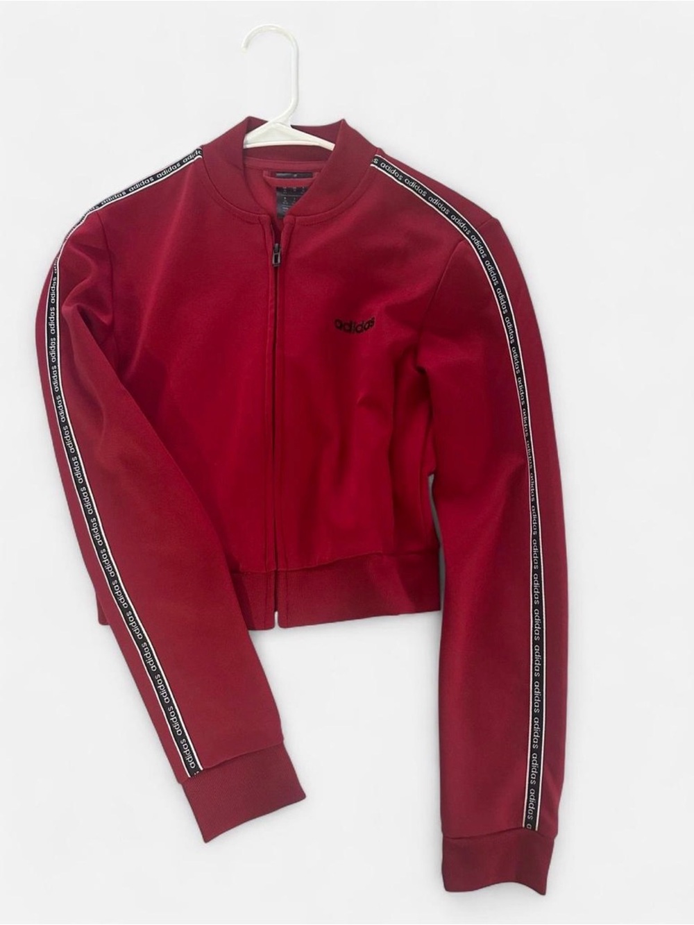 Adidas red cropped zip up jacket